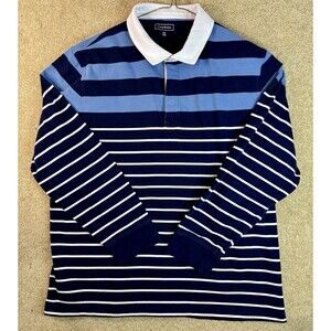 Club Room Mens Rugby Shirt 2XL Blue White Striped Long Sleeve Cotton